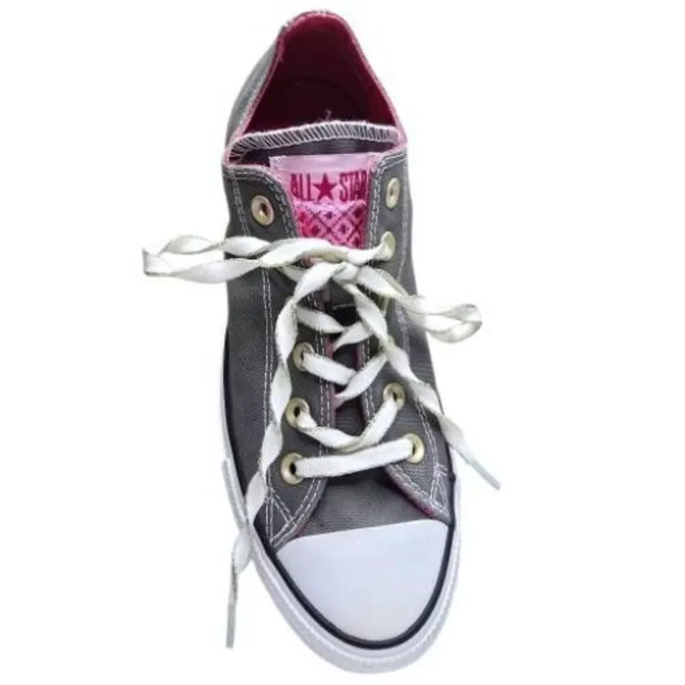 Converse Chuck Taylor All Star Low Double Tongue Sparkle Lace Gray White Pink Sn